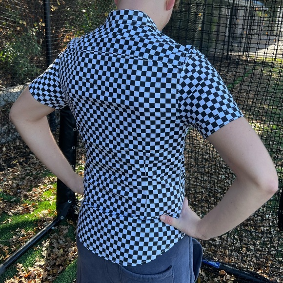 G BY GUESS MEN FINISH LINE CAR RACING FLAG BUTTON DOWN SHIRT CHECKERE CHECK STUD - Picture 10 of 16